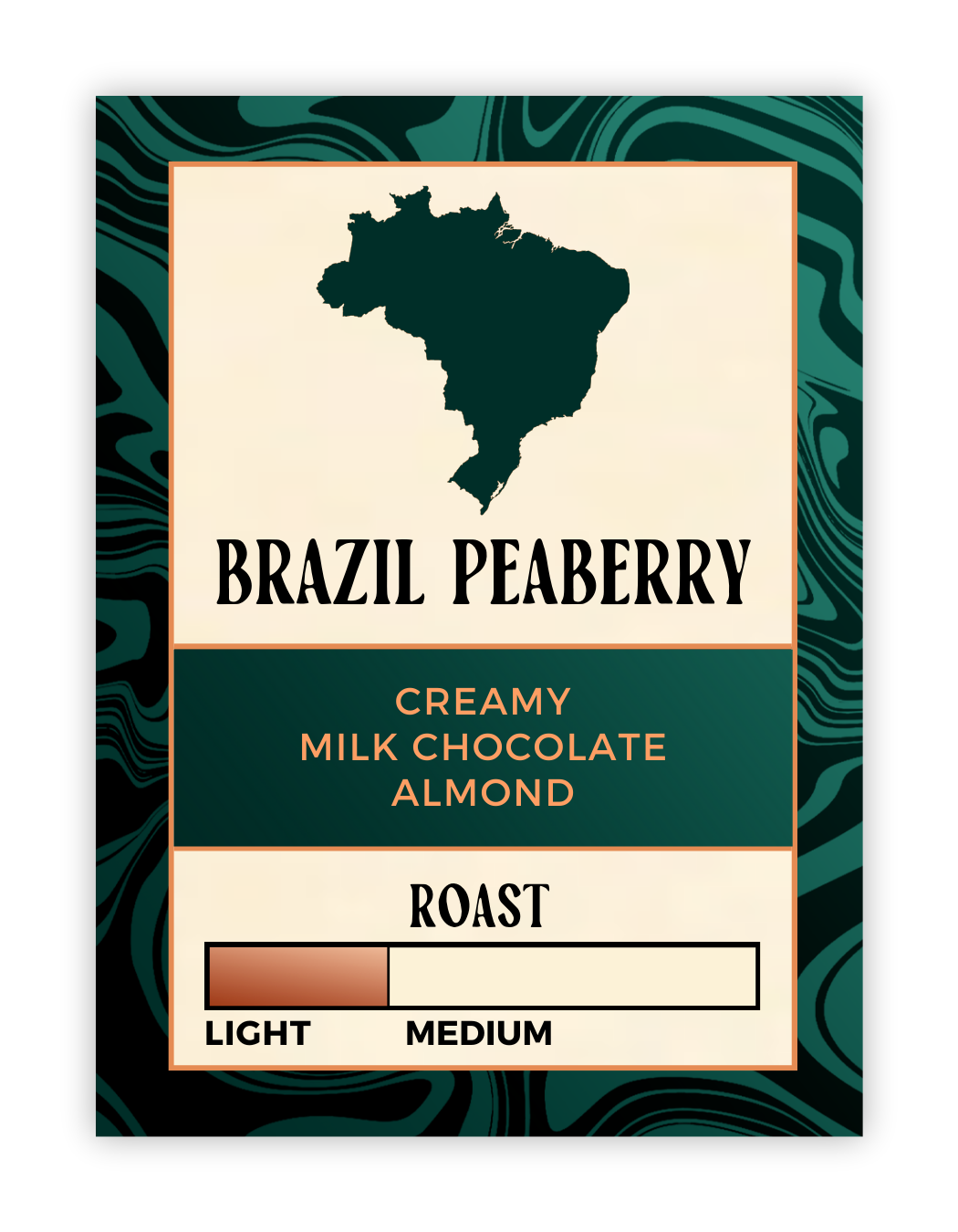 Coffee Library Single Origin Coffee, Brazil Peaberry, Tasting Notes of Milk Chocolate, Almond, Medium Roast